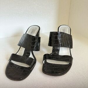 Black Croc-Embossed Women's Sandals